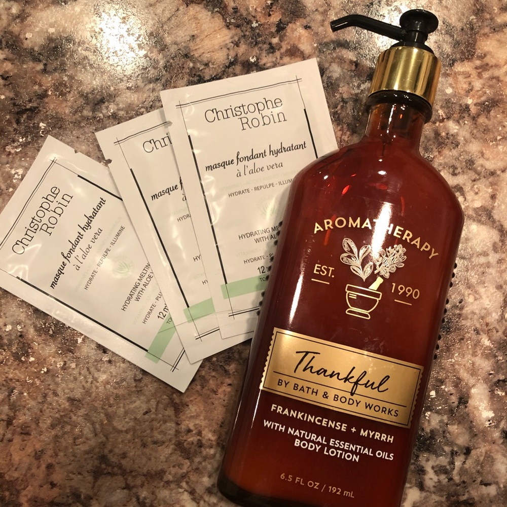 NEW Thankful Aromatherapy BBW Lotion w/Hair Masks